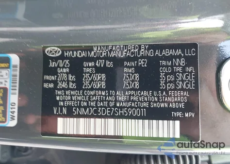 2025 Hyundai Tucson Sel Convenience from USA, damaged, VIN 5NMJC3DE7SH590011